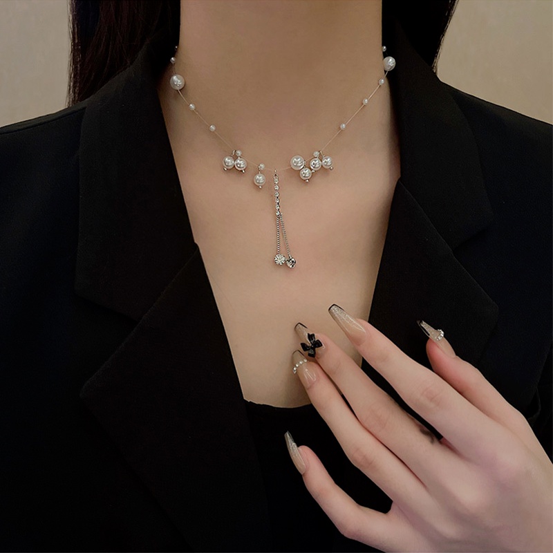 Vòng cổ Mặt Hình Giọt Nước Đính Ngọc Trai Và Kim Cương Lấp Lánh Sang Trọng