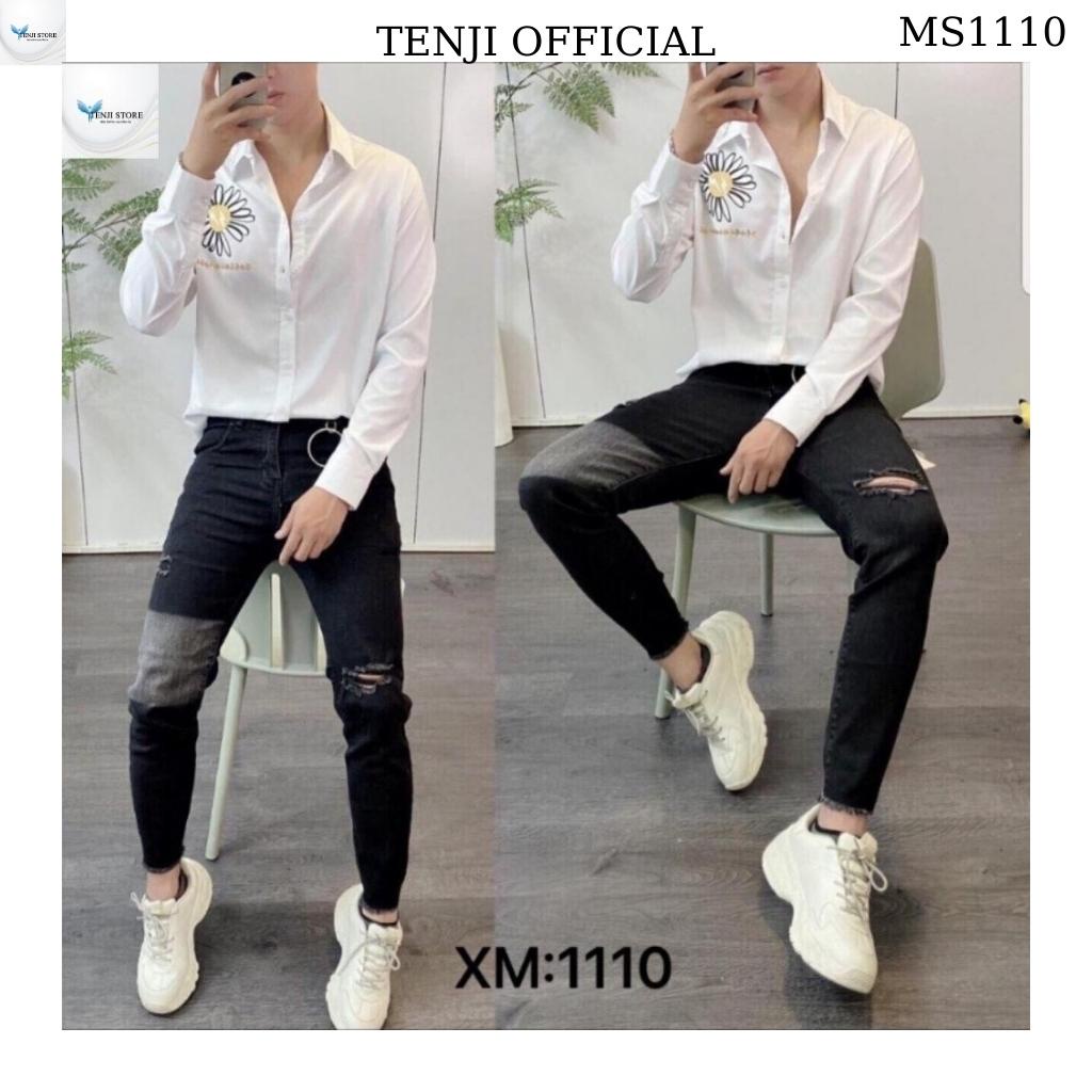 Quần jean nam đen rách in, chất bò cao cấp, trẻ trung cá tính co giãn vải dày đẹp mẫu mới QJ1110 TENJI OFFICIAL 3