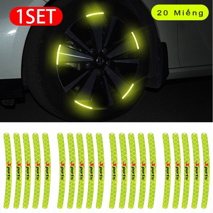 Set 20 miếng dán phản quang  có chữ Sport trang trí vành xe ô tô, xe máy