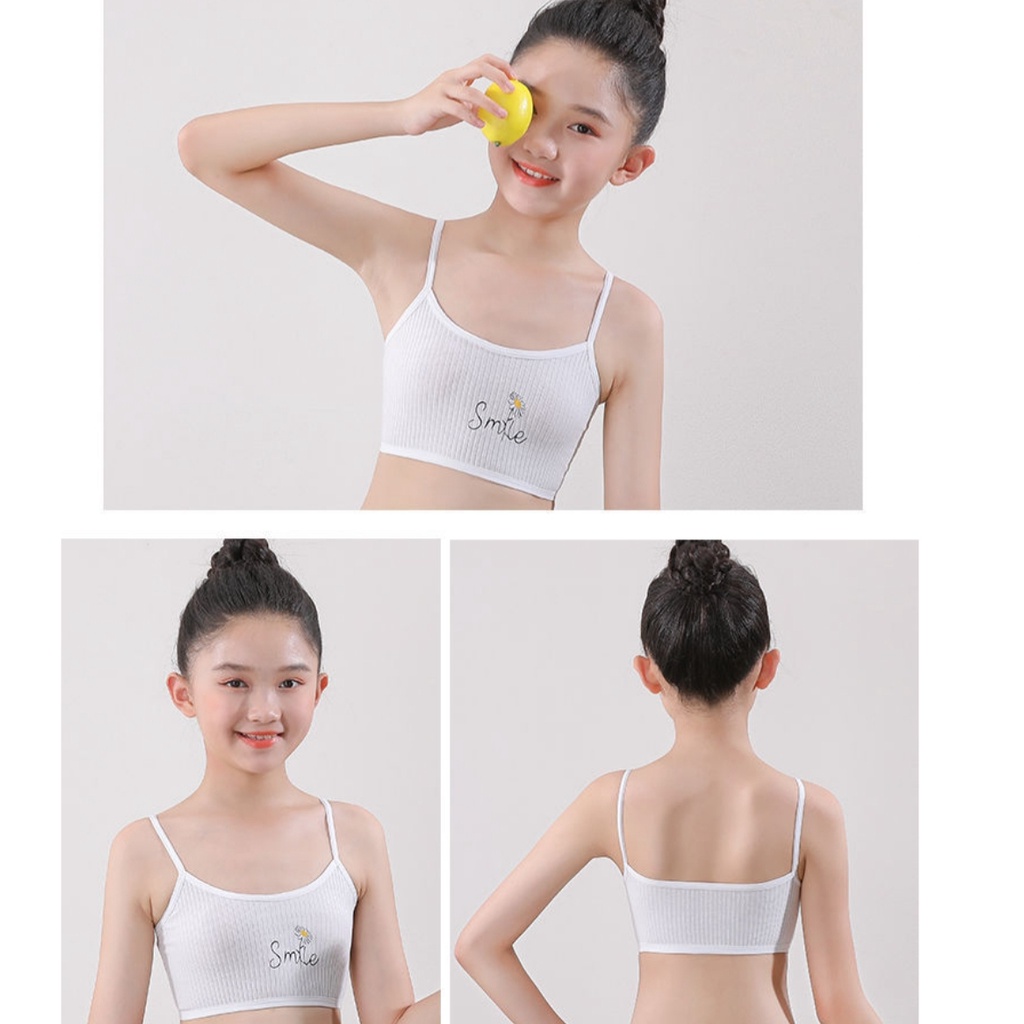 Áo lót bé gái 2 dây không đệm hoạ tiết dễ thương áo lá freesize cho nữ sinh từ 19 đến 30kg