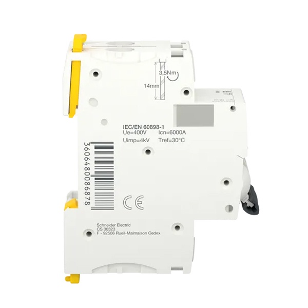 Cầu dao tự động MCB A9K24263 Schneider dòng cắt 6kA 2 pha 63A Acti9 | Aptomat bảo vệ an toàn MCB A9K24263 Schneider