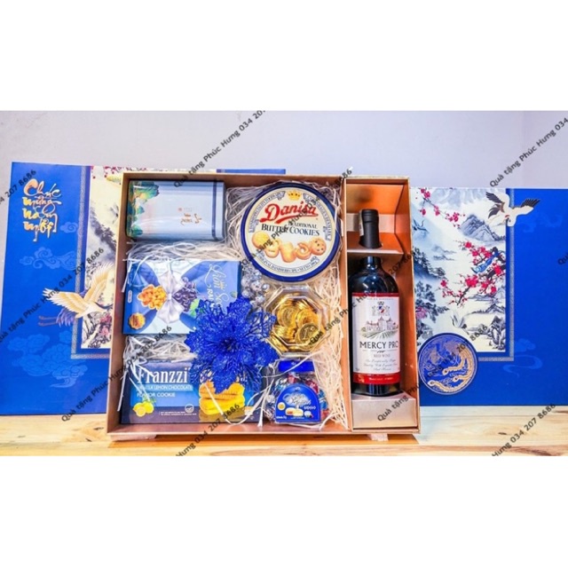 Giỏ Quà Tết 2022 Cao Cấp set 7 món  LỘC PHÁT sang trọng Hộp Quà Kèm Túi