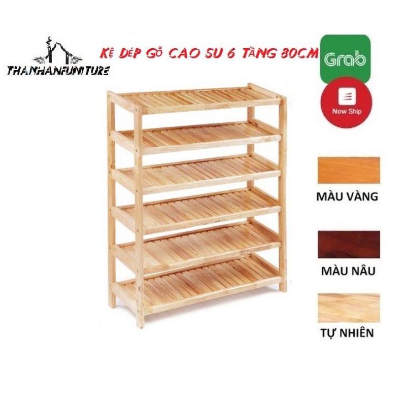 Kệ để giày dép gỗ 6 tầng 80cm, gỗ cao su - Kệ dép 6 tầng rộng 80cm