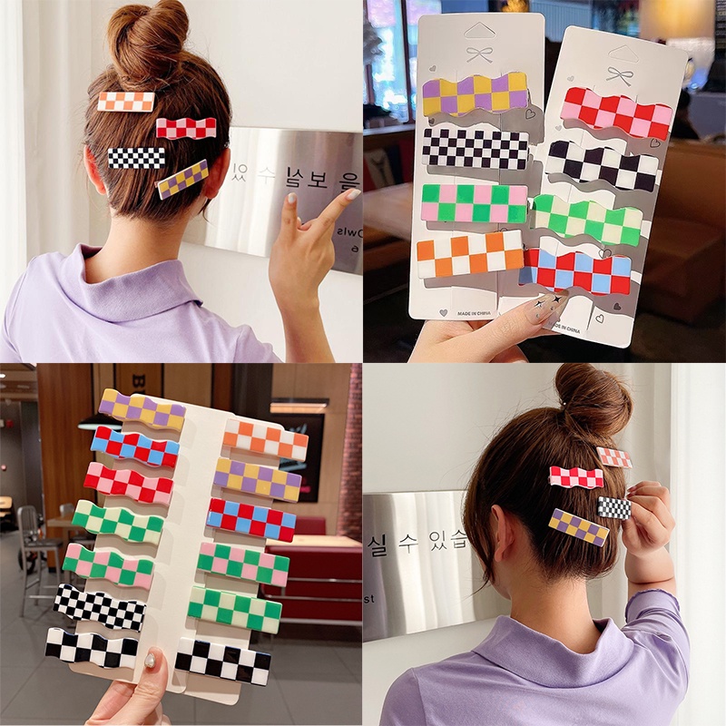 Kẹp Tóc Kẻ Sọc Caro Nhiều Màu Sắc Phong Cách Hàn Quốc Thời Trang Cho Nữ