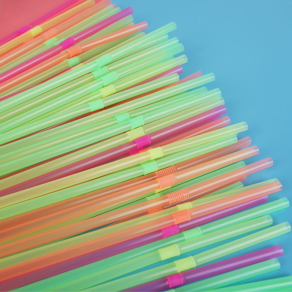 Set 100 ống hút nhựa huỳnh quang 21cm linh hoạt có thể bẻ cong tiện dụng cho các bữa tiệc
