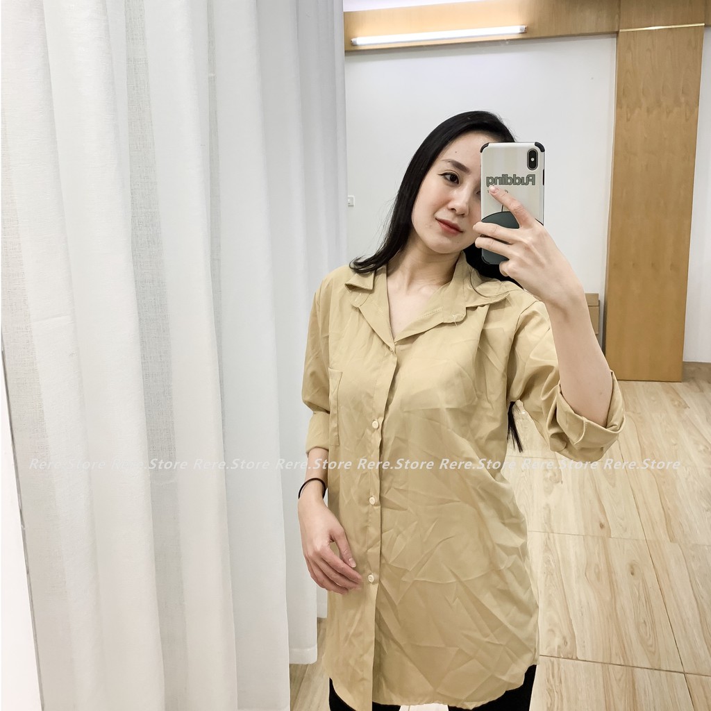 Áo Sơ MI Nữ Dài Tay Da Báo Phối Túi Ngực - Rere.Store [FREESHIP] - Áo sơ mi form rộng kiểu dáng vintage Ulzzang