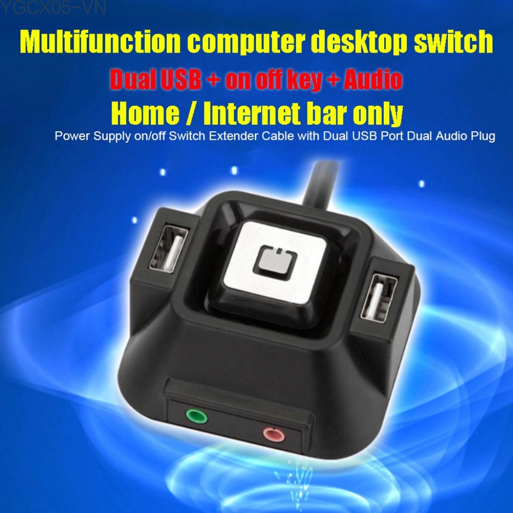 1.2m Computer Desktop Switch Computer PC Case Power Supply on/off Switch Extender Cable with Dual USB Port Dual Audio Plug | BigBuy360 - bigbuy360.vn