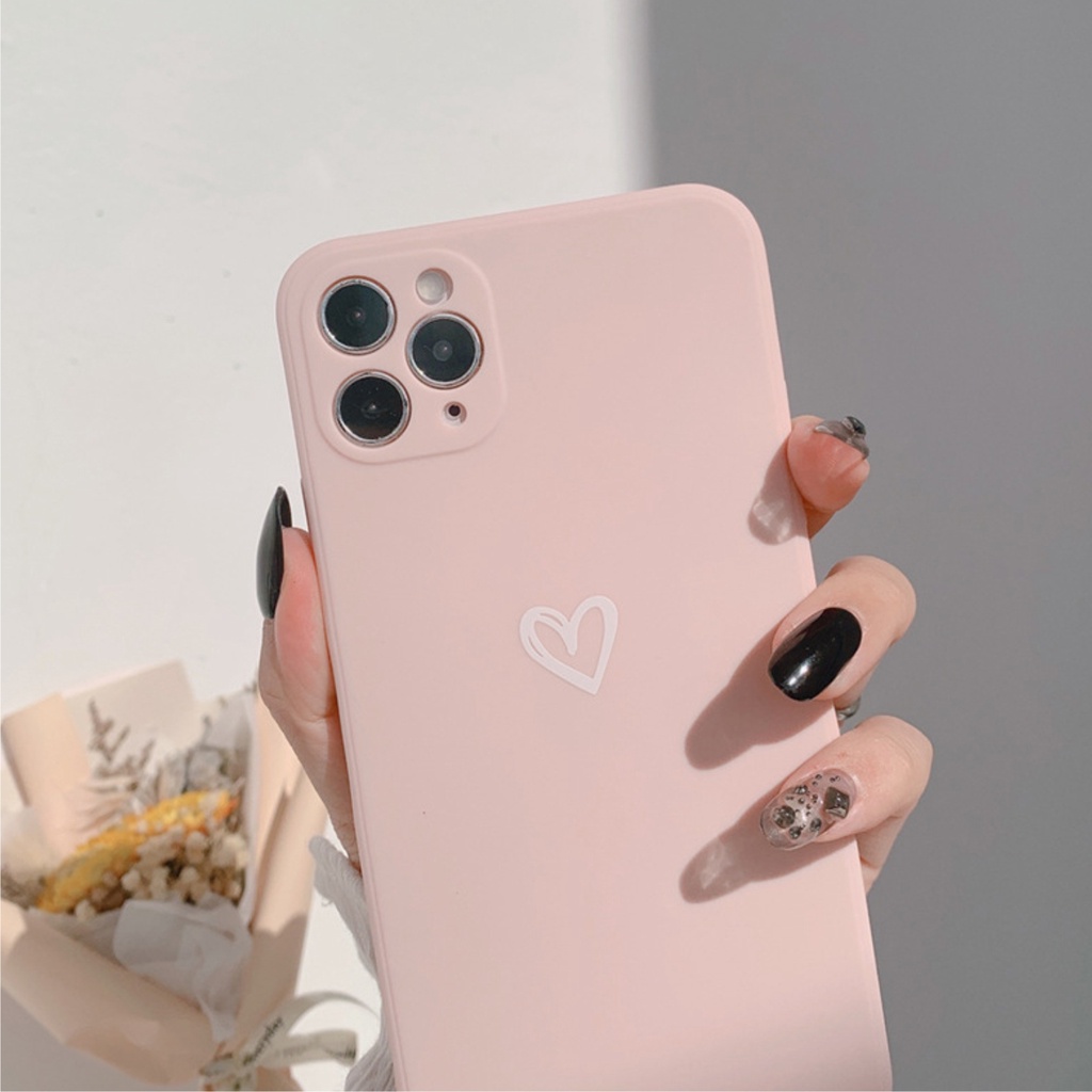 Ốp Lưng Silicon Màu Bảo Vệ Camera Heart - E078