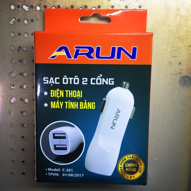 Cốc sạc ô tô Arun 2 cổng USB