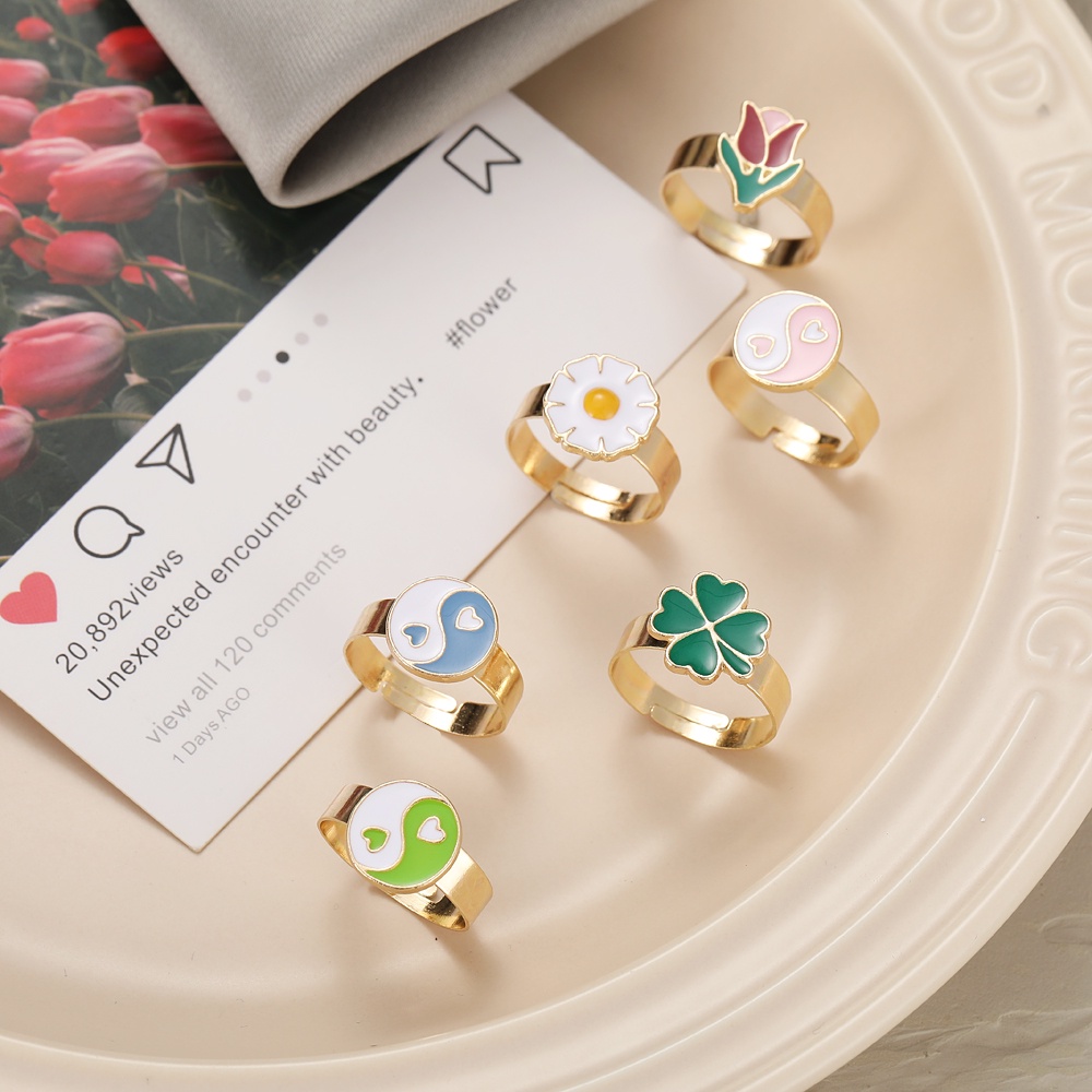 Nhẫn Smileday hình hoa tulip bằng hợp kim tráng men thời trang cho nữ