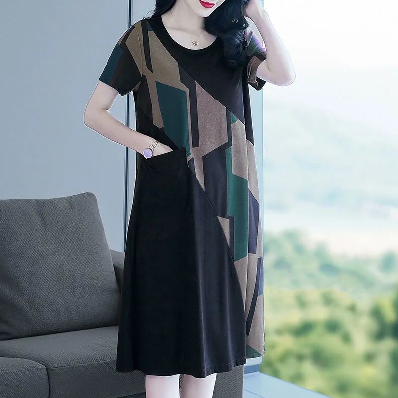 Đầm Dáng Rộng Che Bụng Phối Màu Tương Phản Kiểu Phương Tây Thời Trang 2022 Cho Nữ