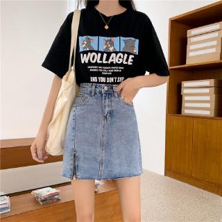 Chân Váy Jeans Lưng Cao Xẻ Tà Thời Trang Cho Nữ