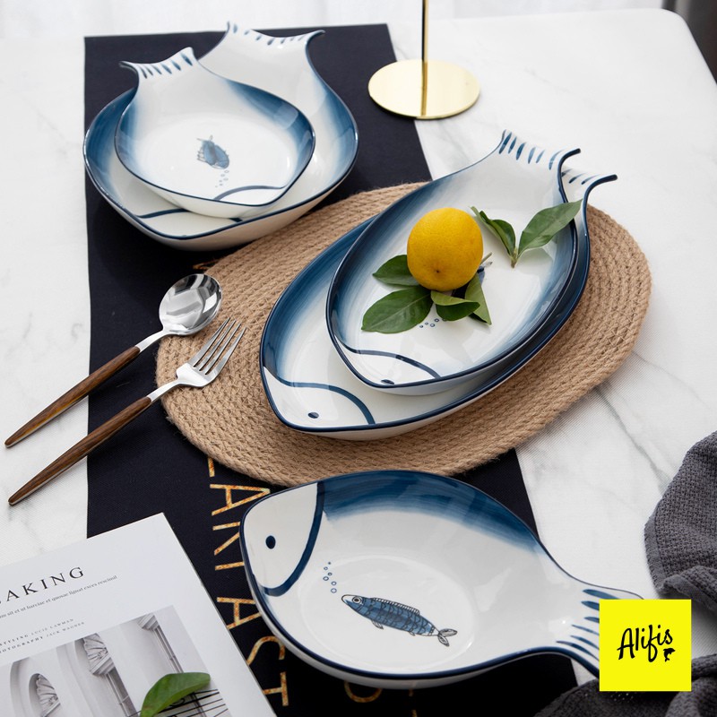Đĩa sứ, đĩa sứ decor hình cá cách điệu – dùng cho bàn ăn và decor