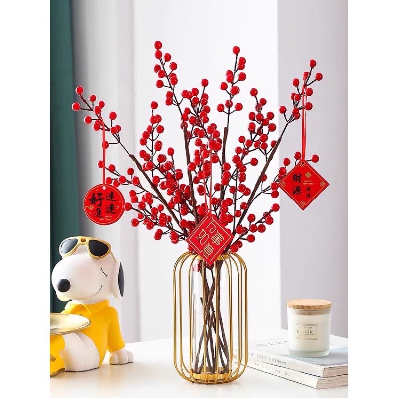 [CÓ SẴN] Bình hoa Đào Đông đỏ chơi Tết 2022, bình hoa decor phòng khách