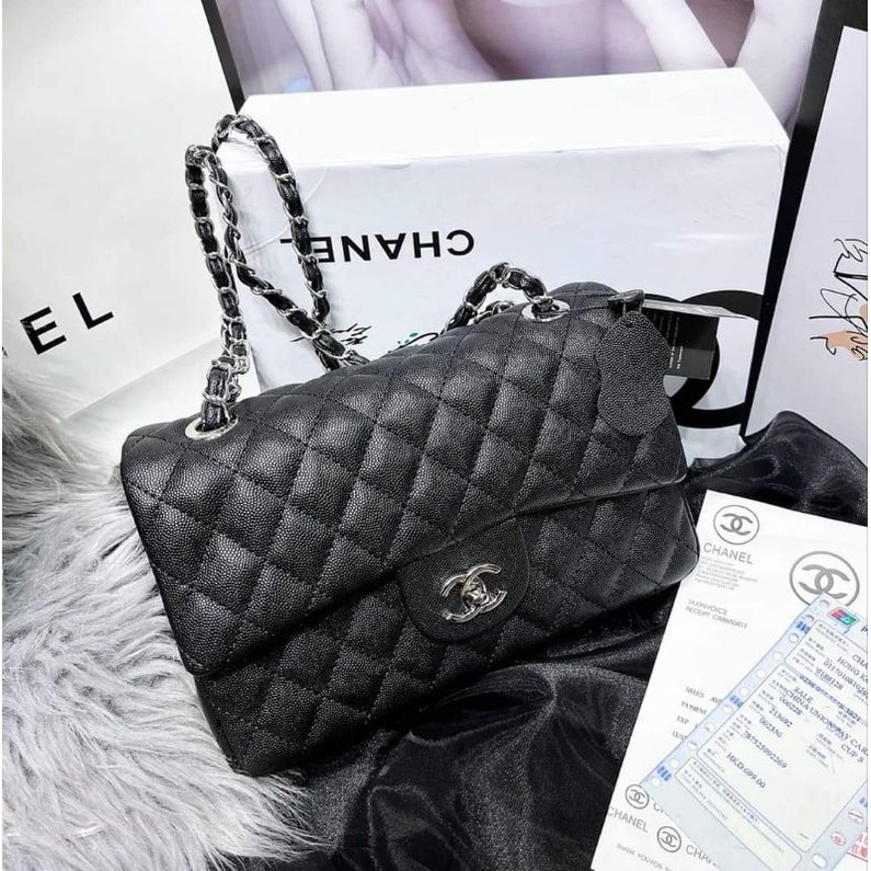 túi đeo vai dáng classic da hạt khóa bạc 26cm