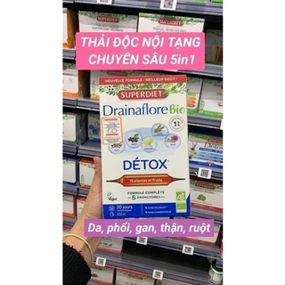 Thải độc hữu cơ detox 5in1 da gan thận ruột phổi drainaflore bio superdiet 20 ống