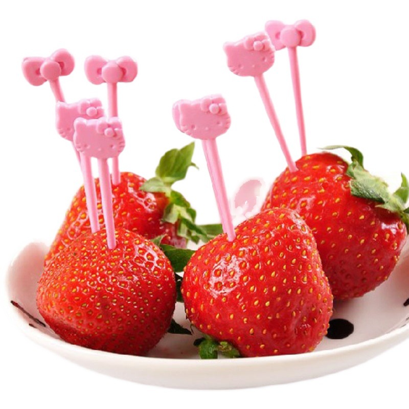 Set 8 nĩa ăn trái cây/món tráng miệng XIAODUOJIAJU bằng nhựa hình mèo hello kitty dễ thương