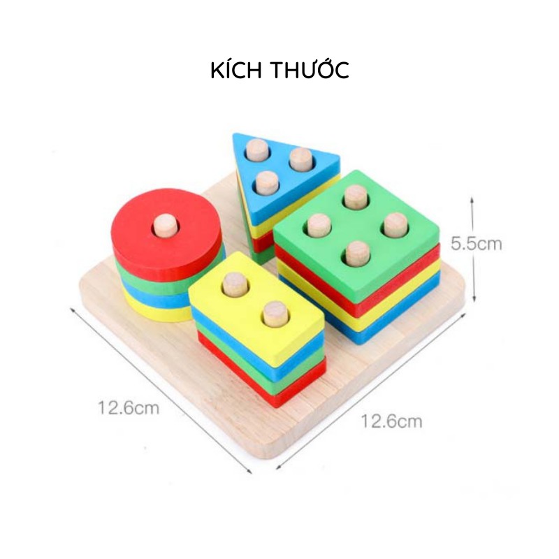 Đồ chơi gỗ thả hình trụ 4 khối AIQ nhiều màu sắc kích thích tư duy và phát triển trí não cho bé