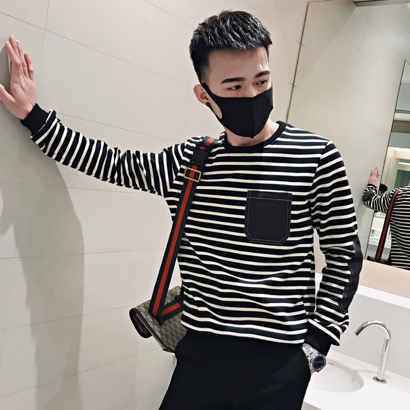 ✾❣Áo Sweater tay dài kẻ sọc thời trang xuân thu cho nam 2021