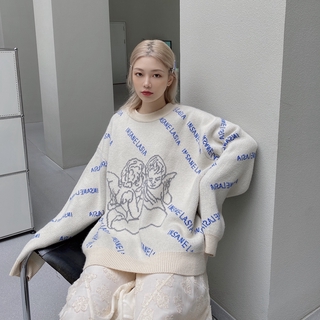 Áo sweater họa tiết thiên thần phong cách retro cho nam và nữ