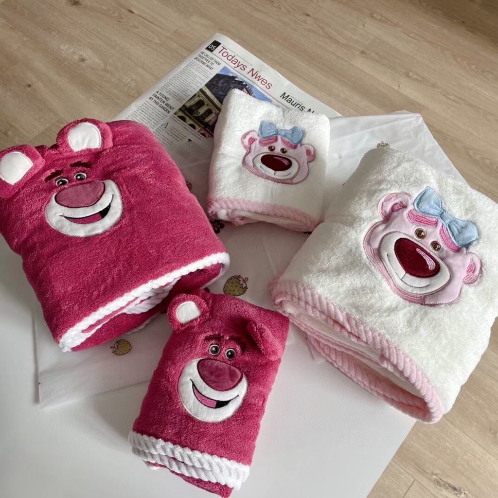 Combo Khăn Tắm Khăn Lau Đầu Gấu Lotso Dâu Tây Siêu Mềm, Siêu Thấm Hút, Siêu Xinh