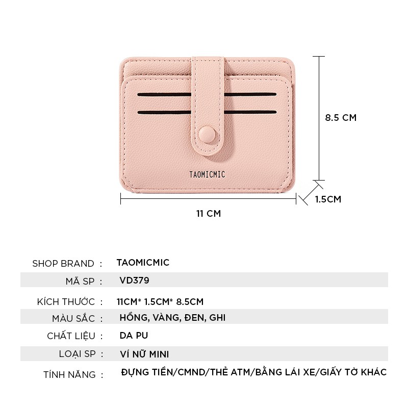 Ví nữ mini TAOMICMIC dễ thương ngắn cầm tay nhiều ngăn nhỏ gọn bỏ túi thời trang cao cấp VD379