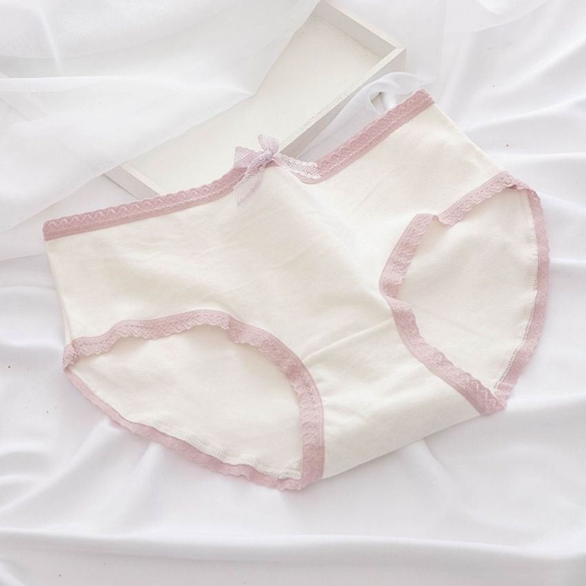 Quần lót nữ cotton kháng khuẩn khử mùi viền ren đính nơ gợi cảm dễ thương - L110