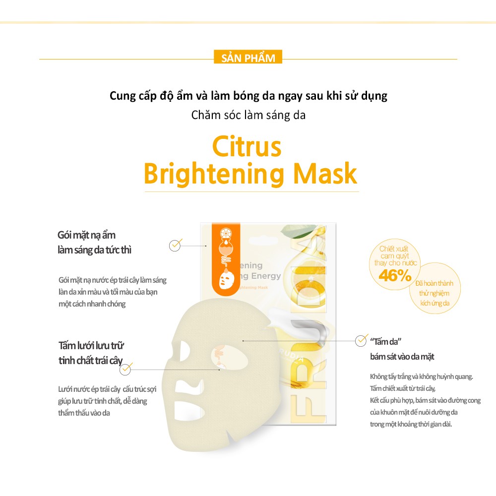 [Mua 2 tặng 1] Mặt Nạ Dưỡng Trắng Sáng Da Chiết Xuất Cam Quýt Frudia Citrus Brightening Mask 20ml/1pcs (new)