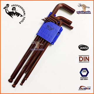 Bộ lục giác bi dài nâu 9 chi tiết chính hãng TOP TAIWAN hệ mét 1.5-10mm chất lượng, giá thành hợp lý