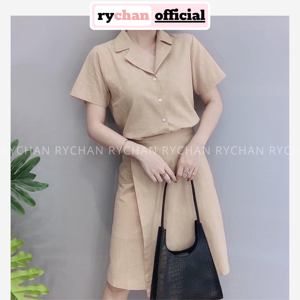 Đầm Xòe Sơ Mi Cổ Vest Đắp Vạt 3 Màu - DX988