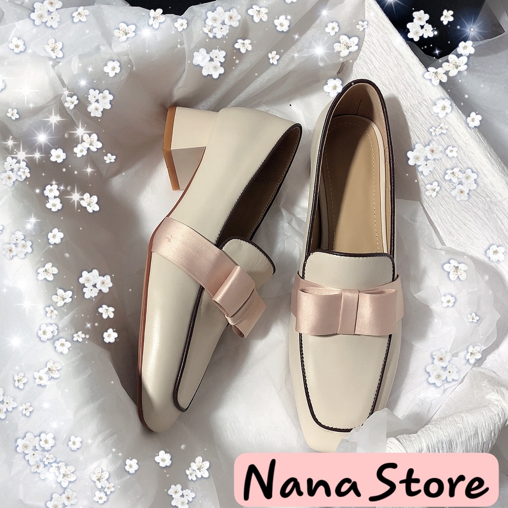 Giày Loafer Nữ Da Mềm Nhẹ Gót Cao 3-5cm