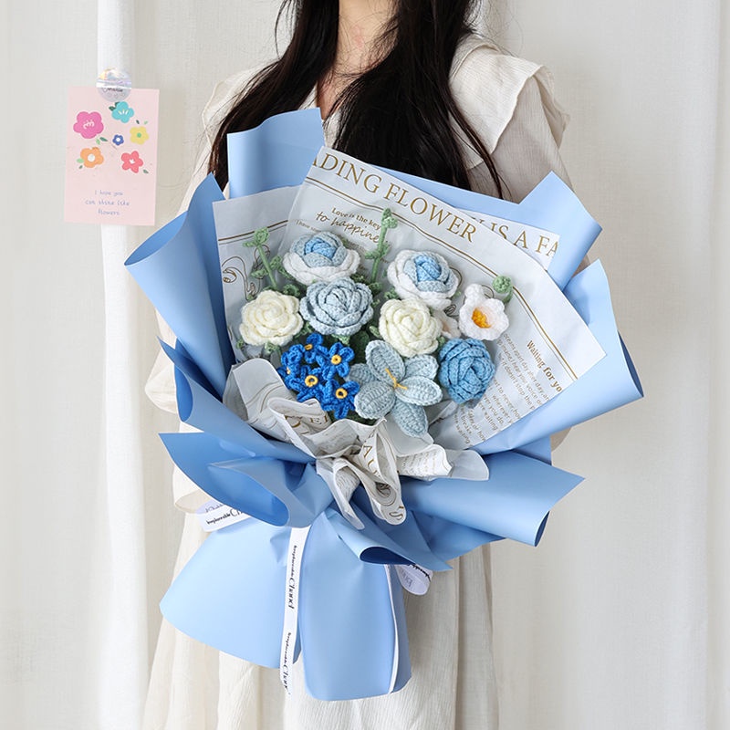 [ Quà tặng] Bộ Bó Hoa Đan Len Thủ Công Tự Làm Sáng Tạo Cho Bạn Gái