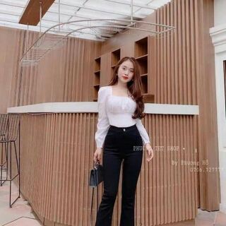 Quần ống loe + áo len tăm tay loe