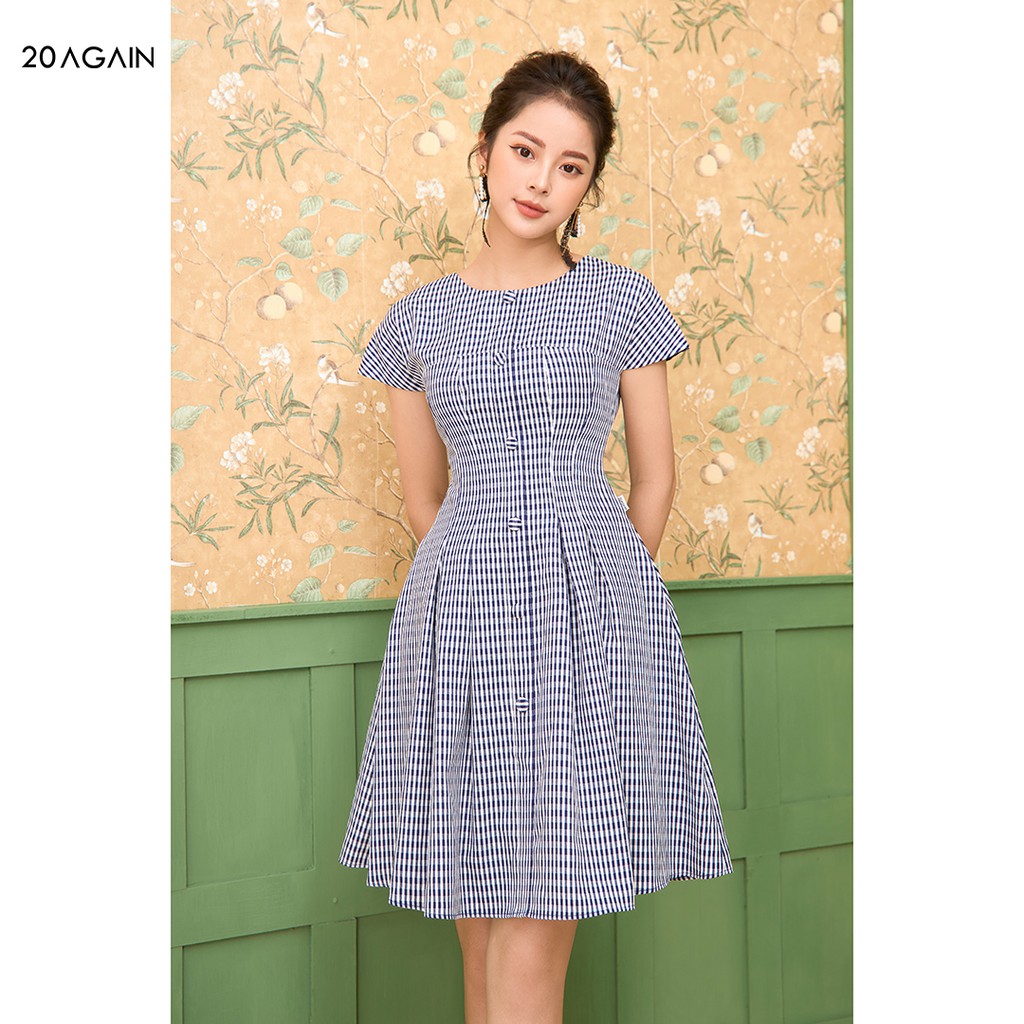 Đầm Xòe Xếp Ly Thân Dưới 20AGAIN DEA1493 hàng cúc giữa điệu đà