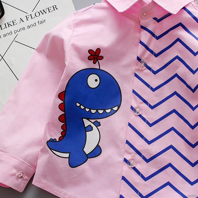 ruiaike  Baby Boys Button Down Lapel Shirts Long Sleeve Cartoon Dinosaur T-Shirts Kids Casual Tee Shirt