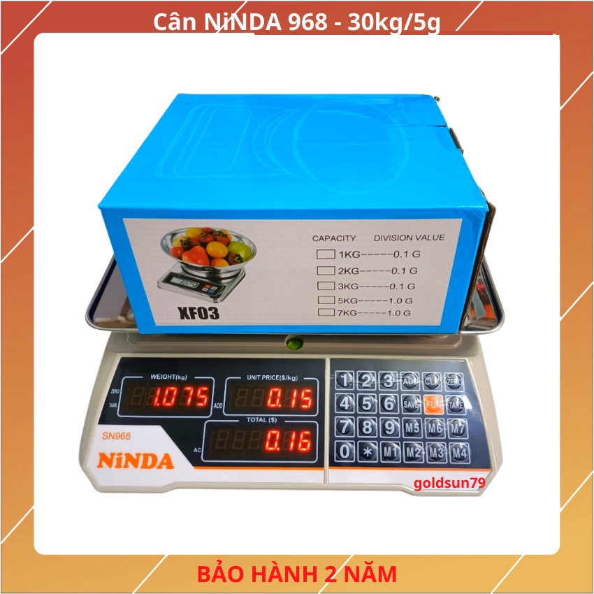 [ SN968 ] cân điện tử tính tiền bán hàng siêu thị, tạp hóa,hoa quả NINDA-SN968 30Kg/5g màn hình hiển thị 2 mặt trước sau