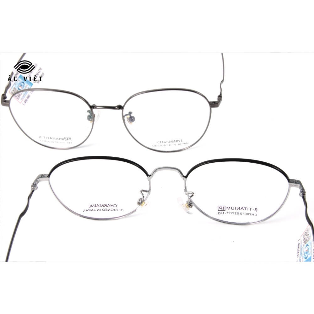 Gọng kính kim loại titanium nam nữ unisex dáng tròn Charmaine CH-70010 màu bạc/xám tro Full box
