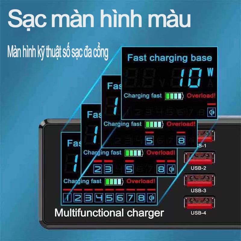 Hub sạc nhanh USB 100W với 8 cổng, có thể kết nối với nhiều cổng loại C, cổng USB Quick Charge 3.0, bộ sạc không dây