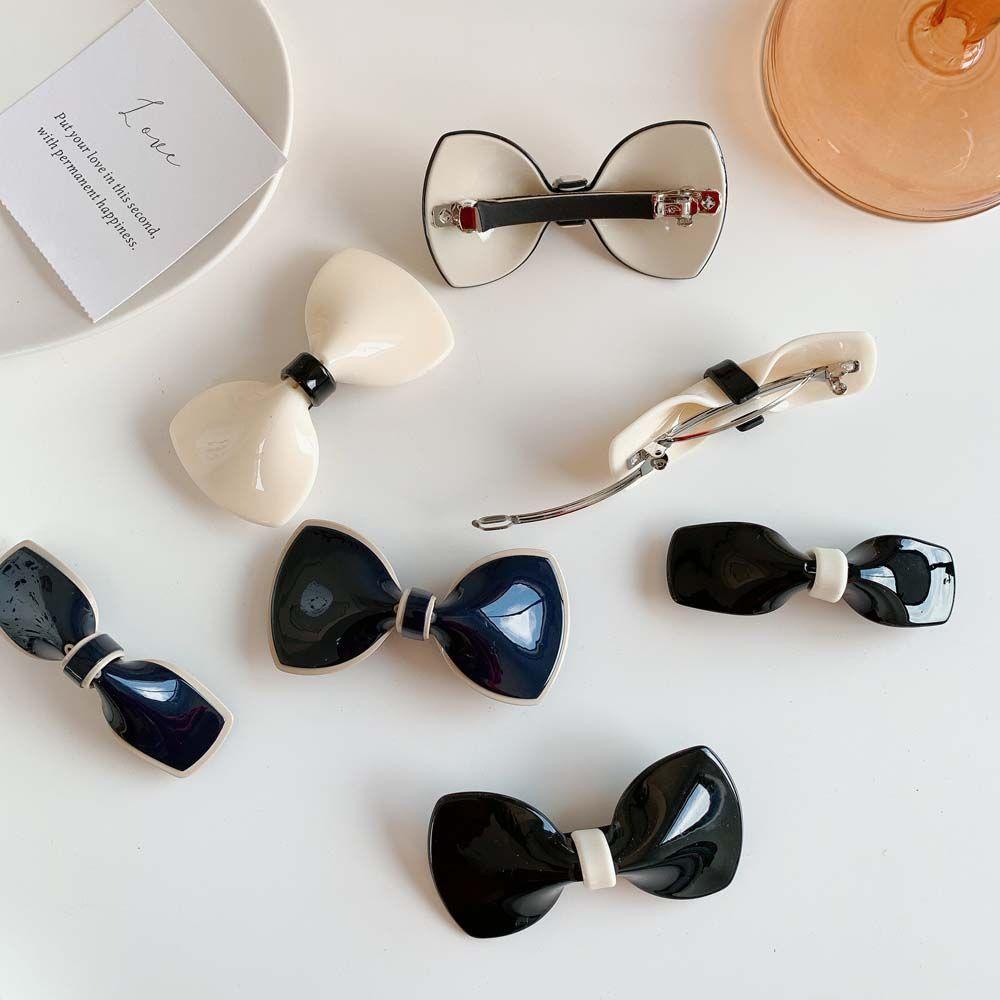 BACK2LIFE Bộ 2 Kẹp Tóc Nơ Màu Trắng Đen Đơn Giản Thời Trang Cho Nữ