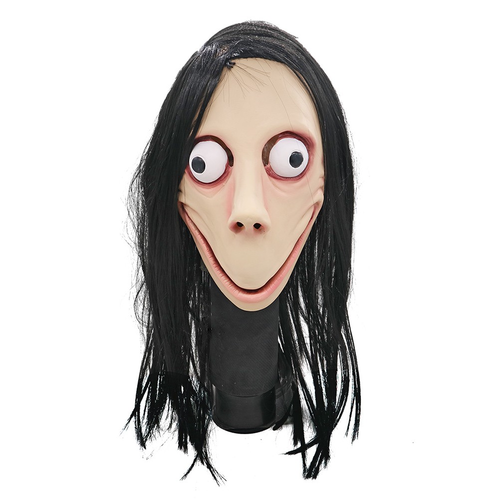 【Fast Delivery】 Death Game MOMO Mask No Bang Style SCARY Mask Tern Halloween Female Ghost Wig Masks Festival Party Playing Supplies 【Veemm】