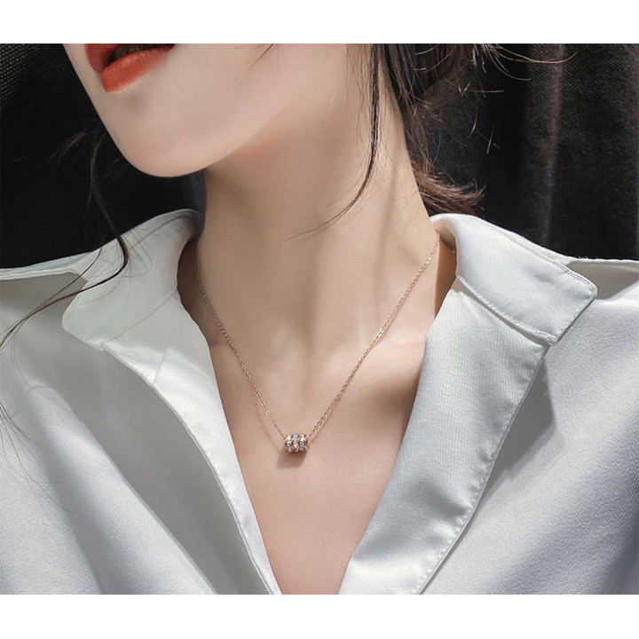 Dây chuyền nữ titan cao cấp ống tròn 3 hàng đá siêu đẹp, bền màu, hợp thời trang