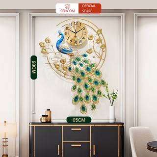 Đồng hồ treo tường chim công phòng khách SENCOM, đồng hồ trang trí decor đẹp cao cấp - 2878