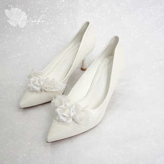 Giày cưới Kiyoko cao gót đính hoa xếp tầng cao 7cm