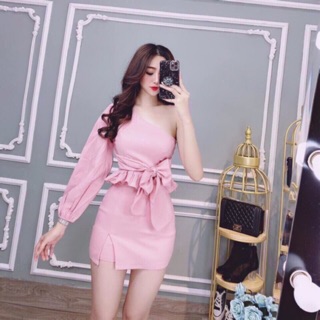 [HÌNH_THẬT_CUỐI]Áo phi lụa 1 tay hở vai cột nơ eo xinh