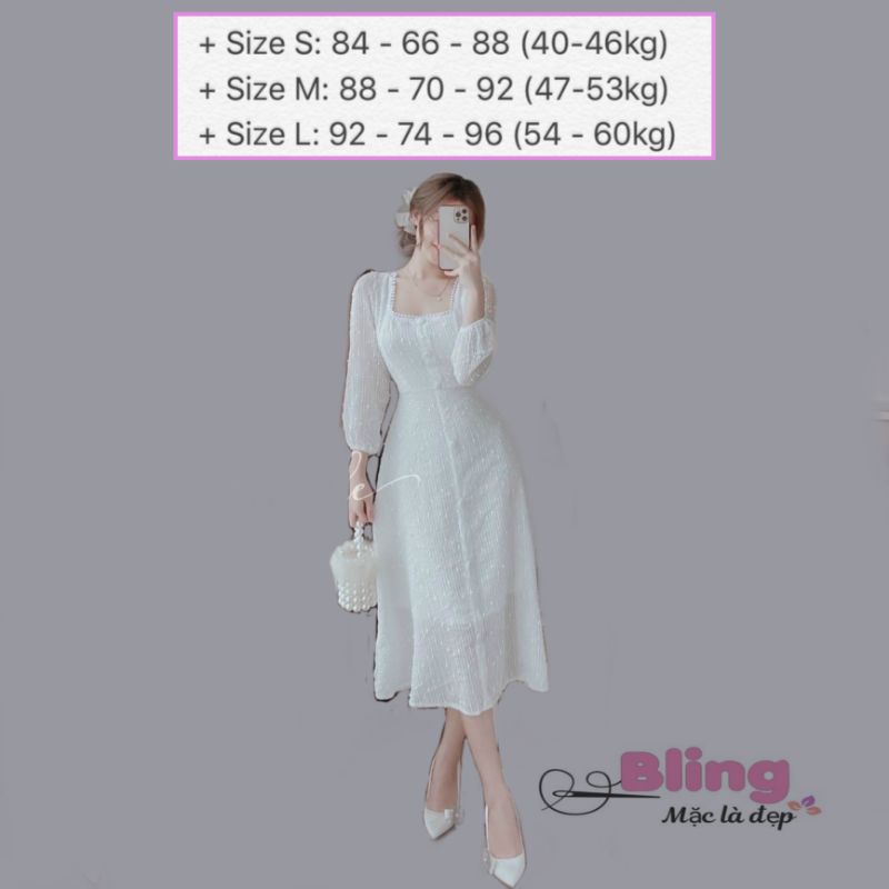 Đầm dự tiệc trắng cỗ vuông tay phồng dáng dài (Hàng có sẵn) | BigBuy360 - bigbuy360.vn