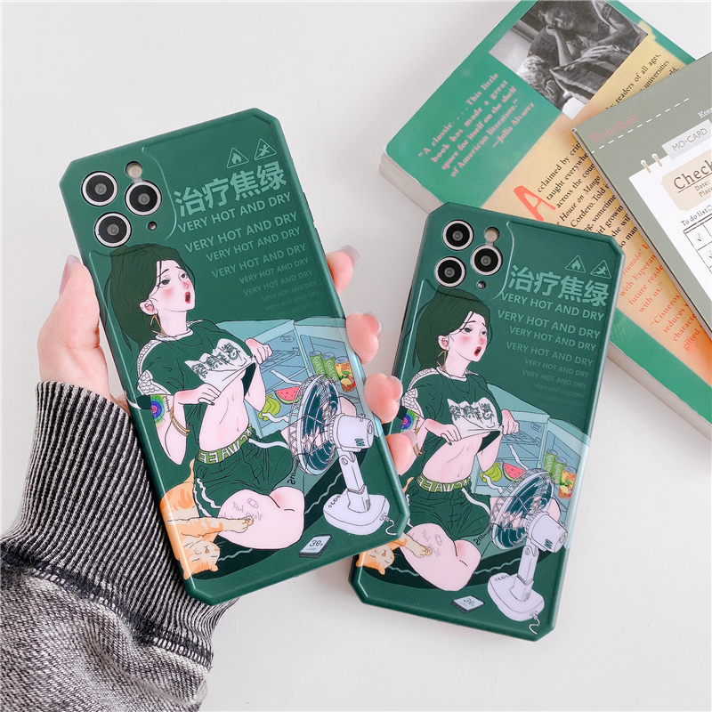 Silicone Phone Case Play Win Spoof Cartoon Girl Text Shell11Pro/MaxAppleX/XS/XR/SEPhone CaseiPhone7pWomen's8plusSilicone Unique Creative Anti-Fall All-Inclusive Camera Protective Case12 qhF9