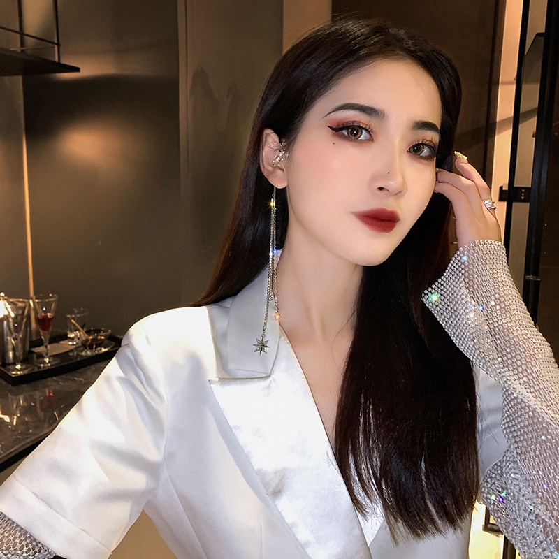 Bông Tai Dạng Kẹp Phối Tua Rua Lấp Lánh Thời Trang Dự Tiệc Phong Cách Hàn Quốc Cho Nữ