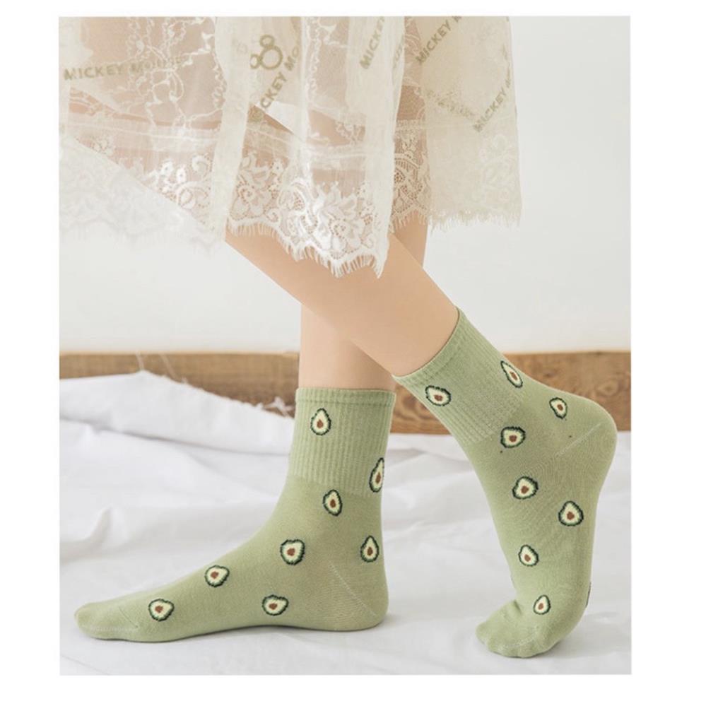 Set 3 vớ nữ cổ cao cute in hình quả bơ xanh siêu xinh tkutrang TN95