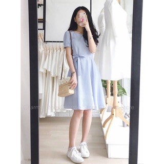 Váy xoè nữ liền thân Vintage màu xanh ĐẦM THIẾT KẾ