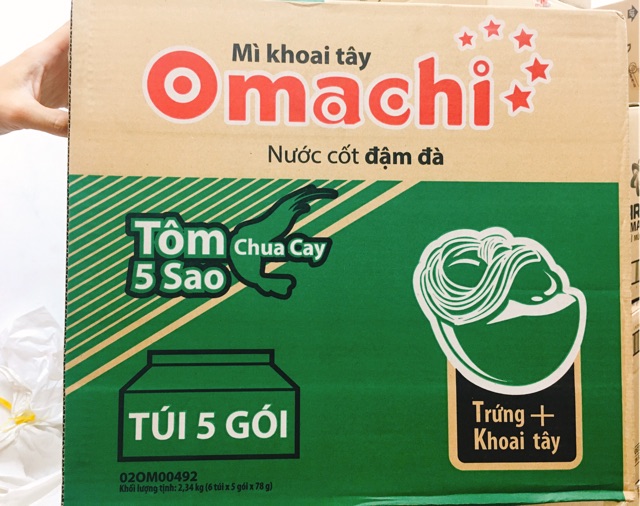 Thùng 30 Gói Mì Khoai Tây Omachi tôm chua cay 5 sao 78g